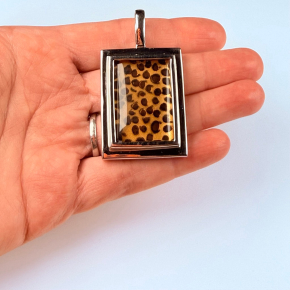 SETA Leopard Print Frame Avant Garde Sterling Silver 925 VTG 80's Glam Pendant - Picture 3 of 8